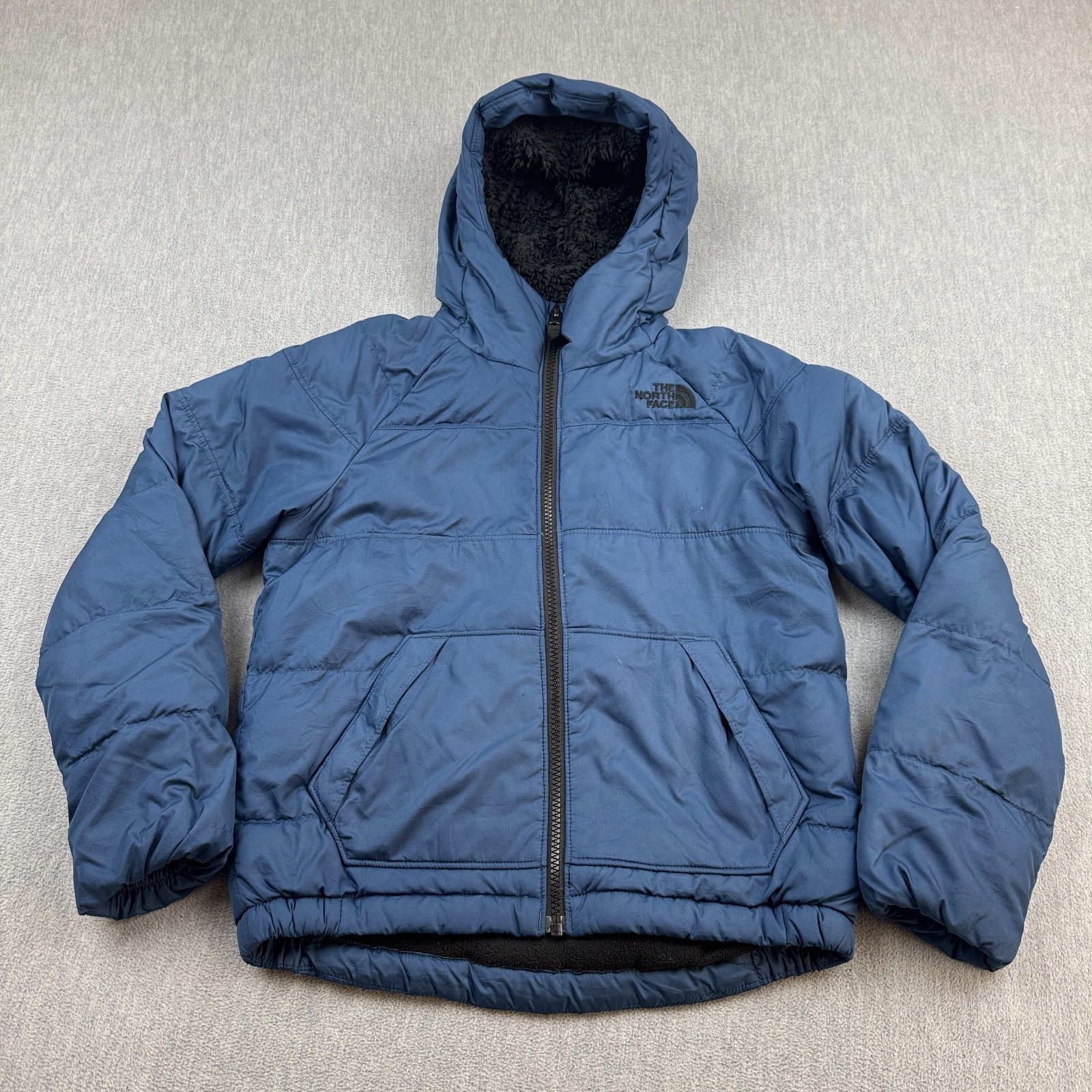 The North Face Jacket Youth Small 7/8 Blue Moondoggy 550 Down Hood Sherpa Lined